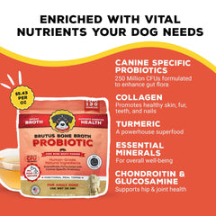 Brutus Bone Broth Probiotic Meal Toppers for Dogs Mega Pack (Pork) - Pet Food Topper - Bone Broth Powder Fortified - Pet Safe Human Grade Dog Food Topper - Makes Up to 130 Liquid Oz