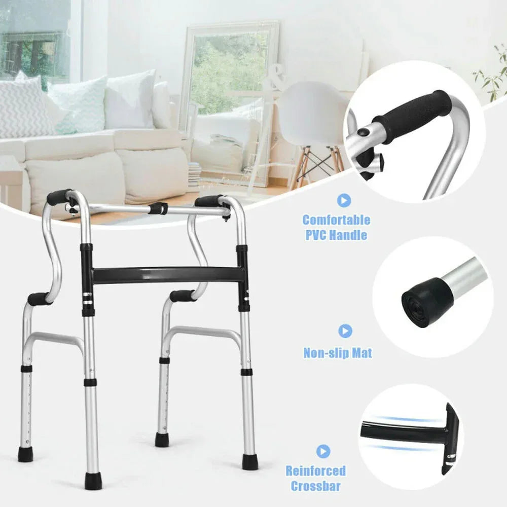 Resenkos Medical Mobility Walker,One-Button Folding Aluminum Walking Frame Walker