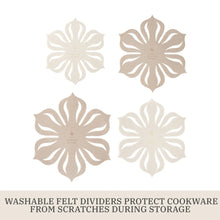 Set of beige felt dividers with flower-shaped cutouts for separating cookware