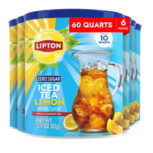 Lipton zero sugar iced tea mix canisters, lemon flavor, 6-pack, makes 60 quarts