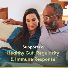 Couple on couch with text about healthy gut, regularity, and immune response