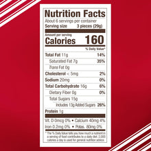 Peppermint bark chocolate candy nutrition facts label on back of package
