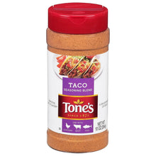 Taco seasoning blend bottle with red lid and taco seasoning label