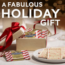 Peppermint bark chocolate gift box with wrapped bars and serving plate