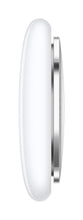 AirTag tracker side view, white round fob with thin metal edge