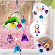 Hanging bird bell swing with colorful beads and bell clappers on chains