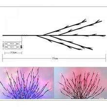 LED twig branches with length diagram and colored light display examples