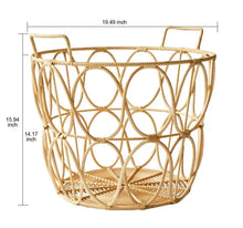 Large woven poly rattan storage basket with two side handles, open top
