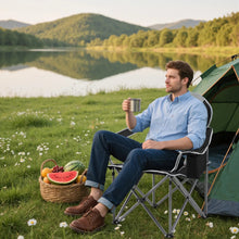 Camping folding chair with padded backrest and seat in gray and black
