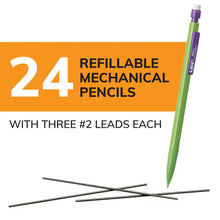 Refillable 24-count mechanical pencils with three #2 leads each