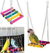 Hanging parrot bar swing with colorful tubes and metal chain links