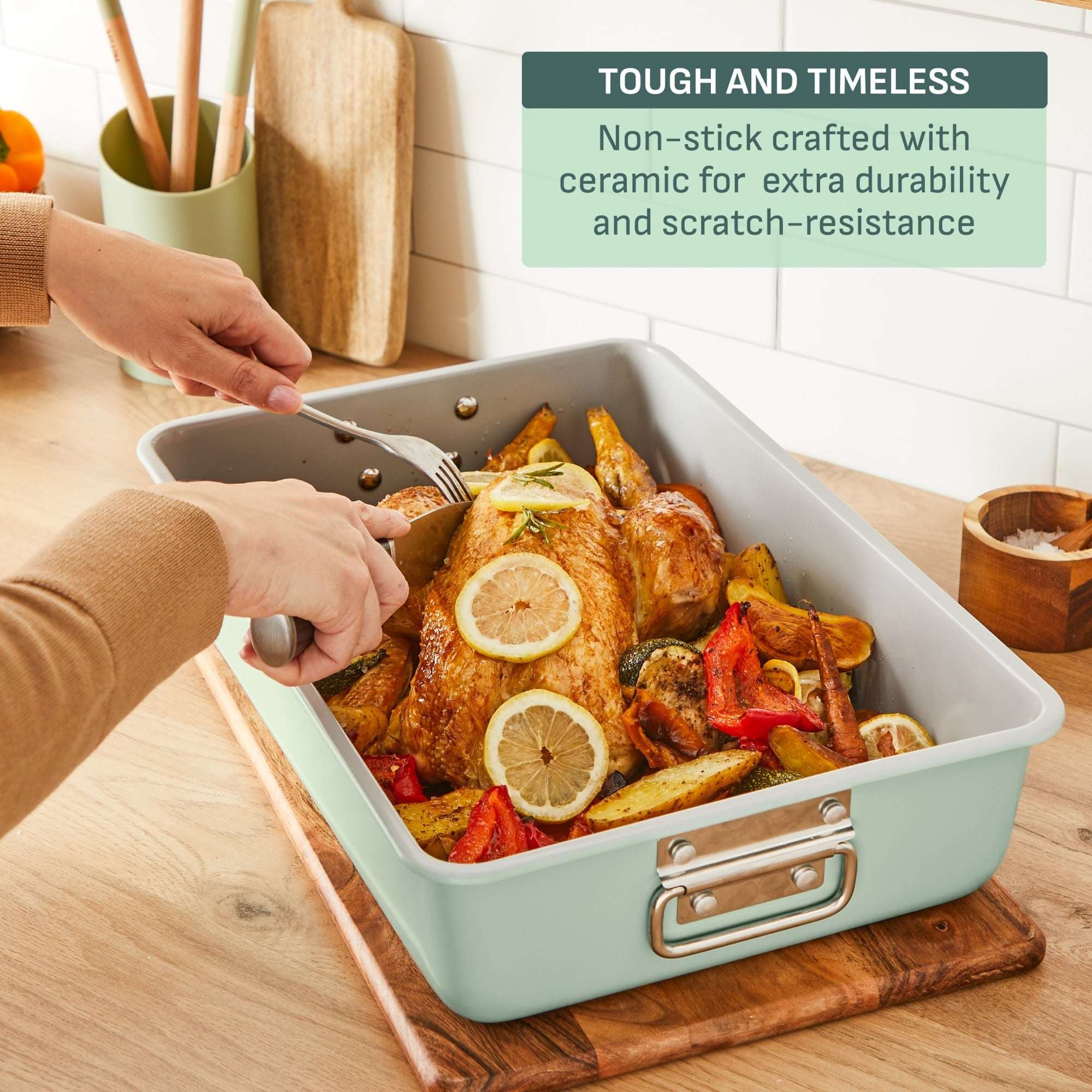 T-fal Stackable Ceramic Bakeware, 5 Piece Nonstick Bakeware Set, Mint Green, Oven Safe 450°F