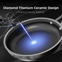 Black nonstick frying pan interior with speckled ceramic-coating pattern