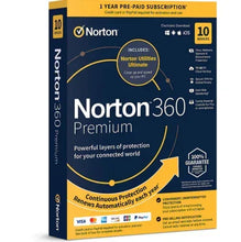 Norton 360 Premium subscription box: 10 devices, 1-year pre-paid, electronic download
