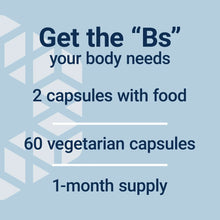 Nutrition claim panel reading Get the “Bs” with 60 vegetarian capsules