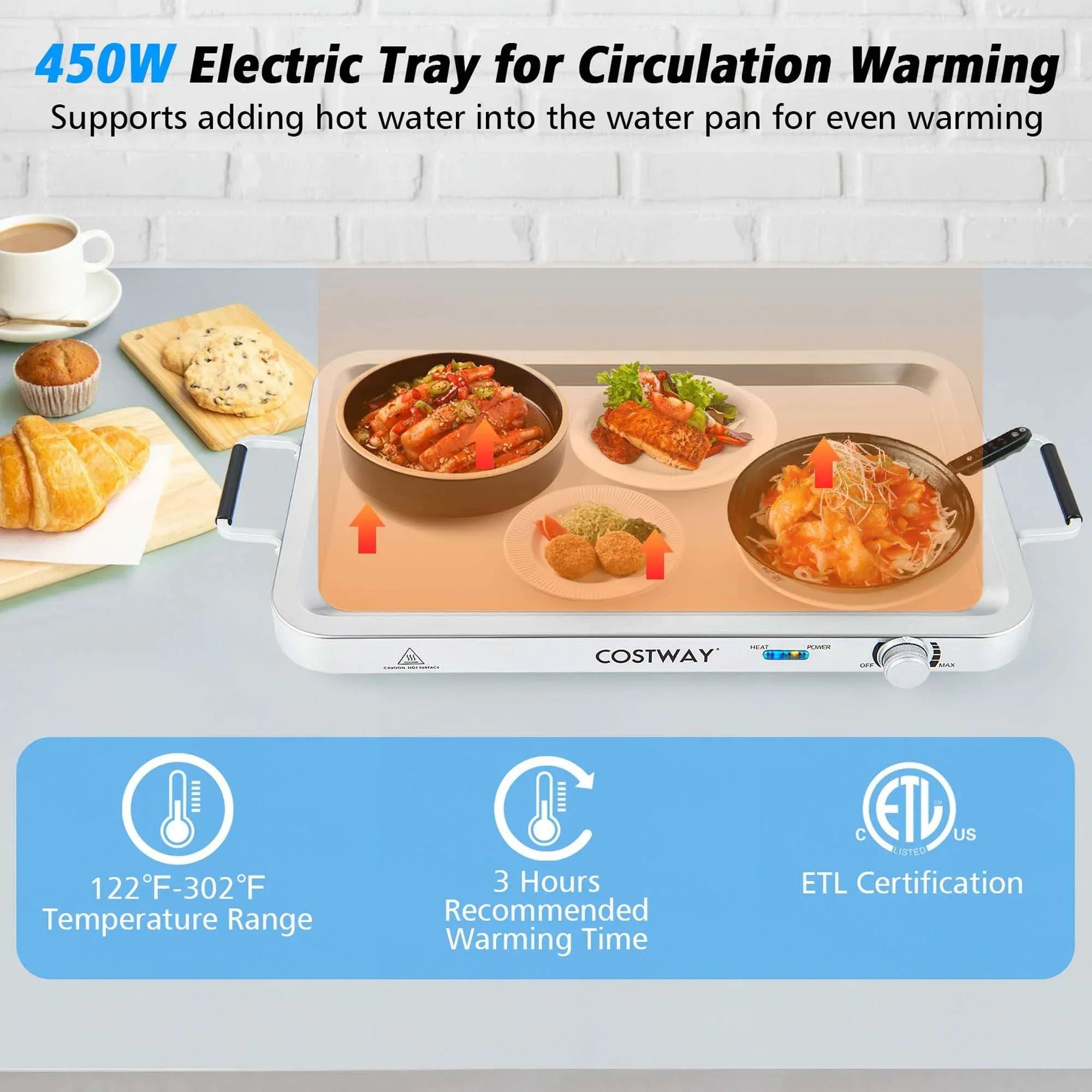 Costway Food Warmer Buffet Server 450W Stainless Steel Electric Warming Tray for Parties - USA MEGA SHOP