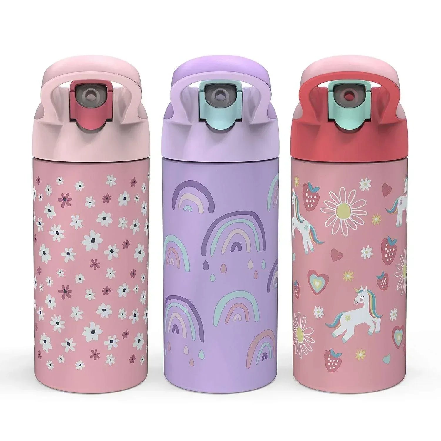 Zak Designs 14-Oz Stainless Steel Vacuum Insulated Water Bottle, 3-Piece Set (Assorted Colors)