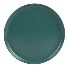 Emerald green stoneware dinner plate with double-line rim