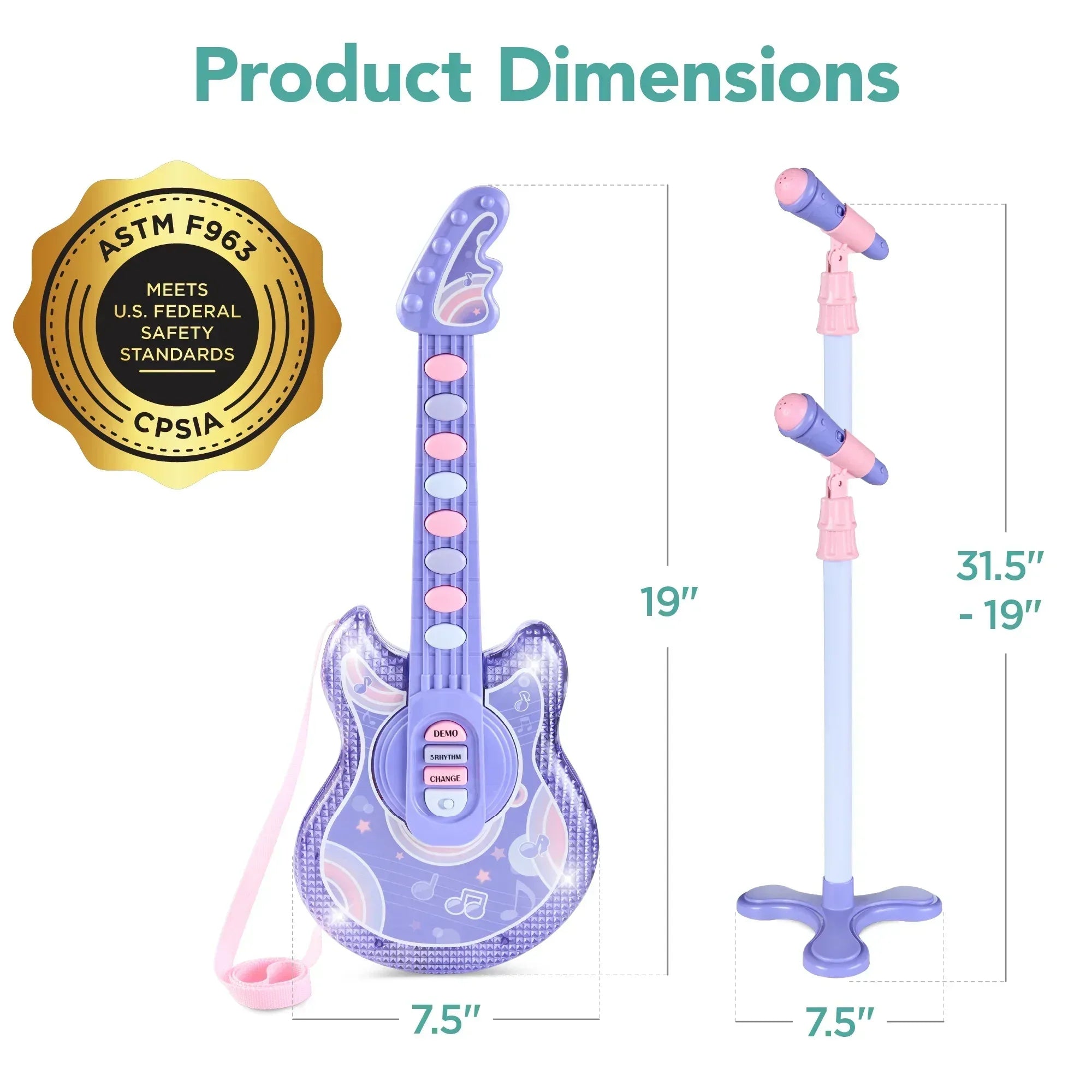 Best Choice Products 19in Kids Flash Guitar, Pretend Play Musical Instrument Toy for Toddlers w/ Mic, Stand - USA MEGA SHOP