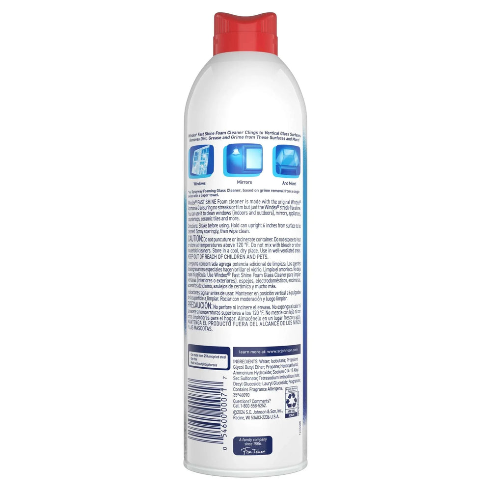 Windex Fast Shine Foam Glass Cleaner, No-Drip Aerosol Cleaning Spray, 19 oz. - USA MEGA SHOP