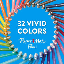 Paper Mate Flair felt tip pen set display showing many colors and medium tips