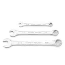 Three silver combination wrenches with SAE size markings on the wrench shanks