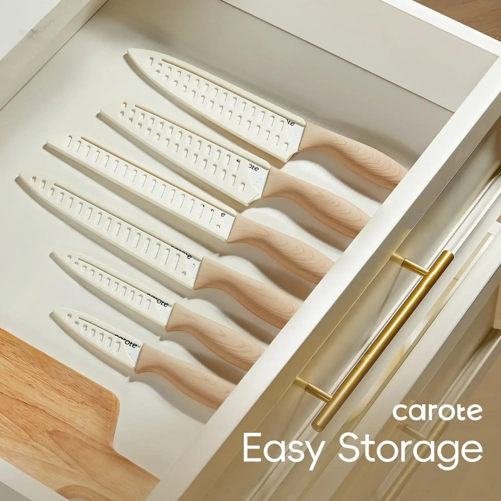 Carote 12Pcs Kitchen Knife Set with Blade Guards, White Granite Ceramic Knife, Stainless Steel - USA MEGA SHOP