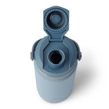 Light blue chug water bottle lid open with circular drinking spout