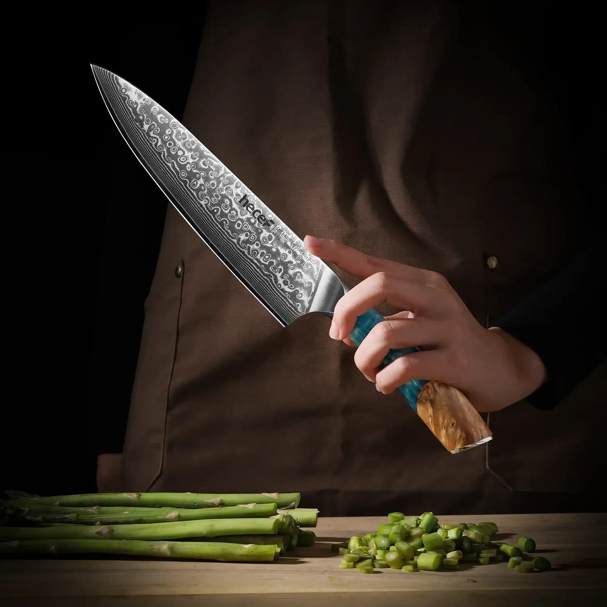 Hecef 8-Inch Chef Knife, Japanese Damascus Steel Blade with Resin Handle - USA MEGA SHOP
