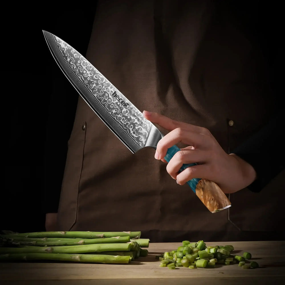 Hecef 8-Inch Chef Knife, Japanese Damascus Steel Blade with Resin Handle - USA MEGA SHOP