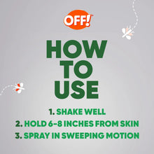 OFF! How to use insect repellent instructions panel with shake and spray steps