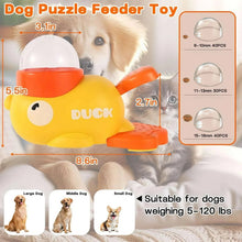 Duck-shaped puzzle feeder toy in yellow with orange dome and open feeding compartment