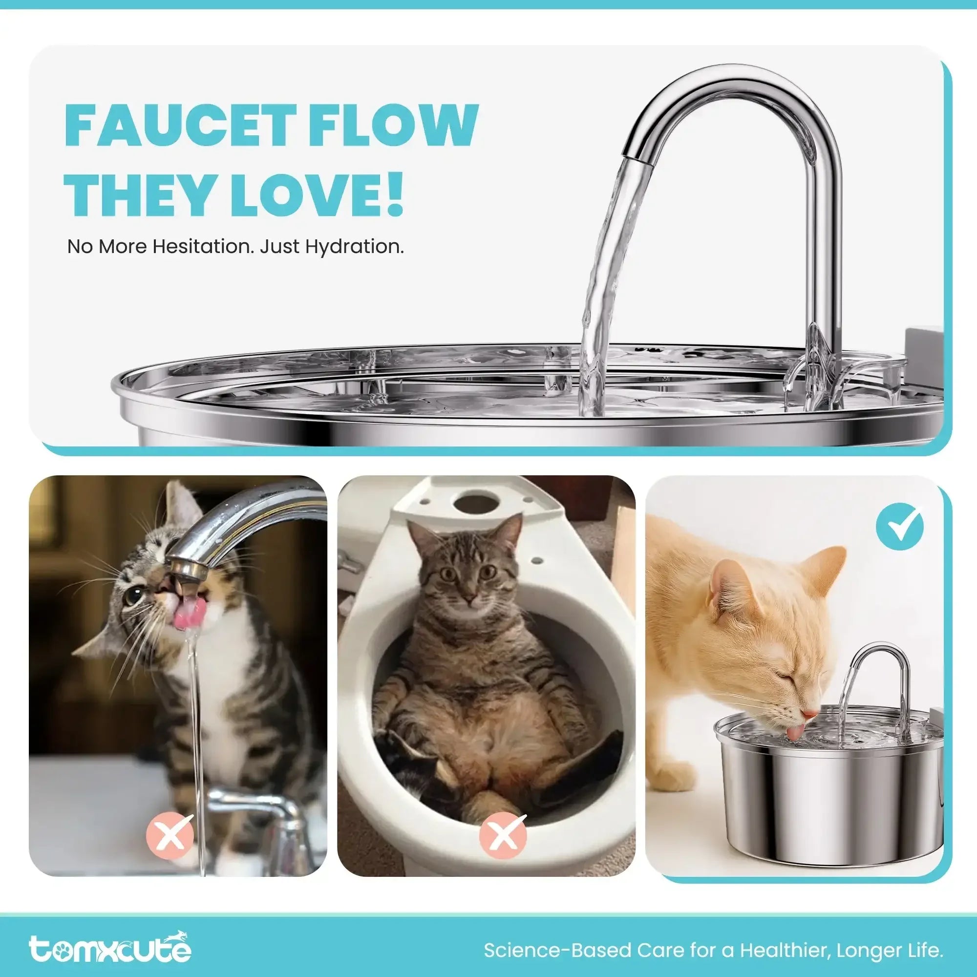 FWMB 3.2L/108oz Cat Water Fountain Premium Stainless Steel with 3 Filters, Automatic Pet Fountain Dispenser for Cats Dogs, with Ultra-Quiet Pump - USA MEGA SHOP