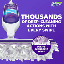 Power mop solution bottle and purple micro-scrubbing dot design on cleaning pad