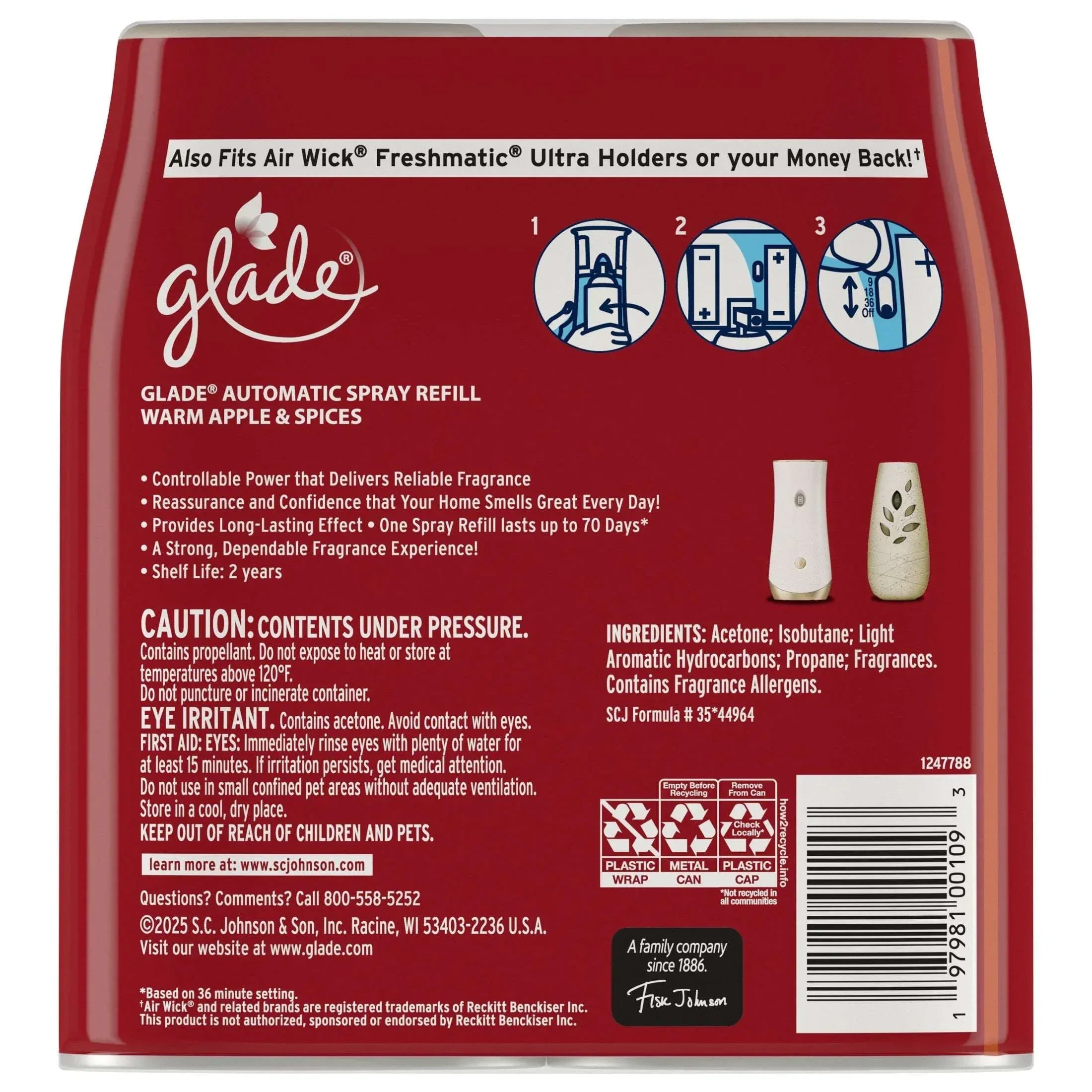 Glade® Automatic Spray Air Freshener Refill, Warm Apple & Spices, 6.2oz., 2 Count