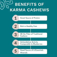 Infographic listing five benefits of cashews on a card