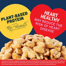 PLANTERS plant-based protein peanuts with heart health claim graphic on canister label.