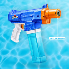 Blue and orange motorized water blaster with orange barrel and white grip