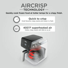 Ninja air fryer showing airflow graphic with perforated crisper basket and white body