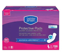 Berkley Jensen protective incontinence pads box, maximum absorbency, 156 count