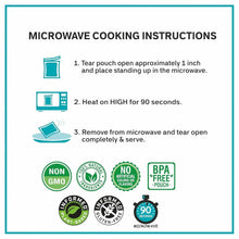 Microwave cooking instructions panel for basmati rice pouch (90 seconds)