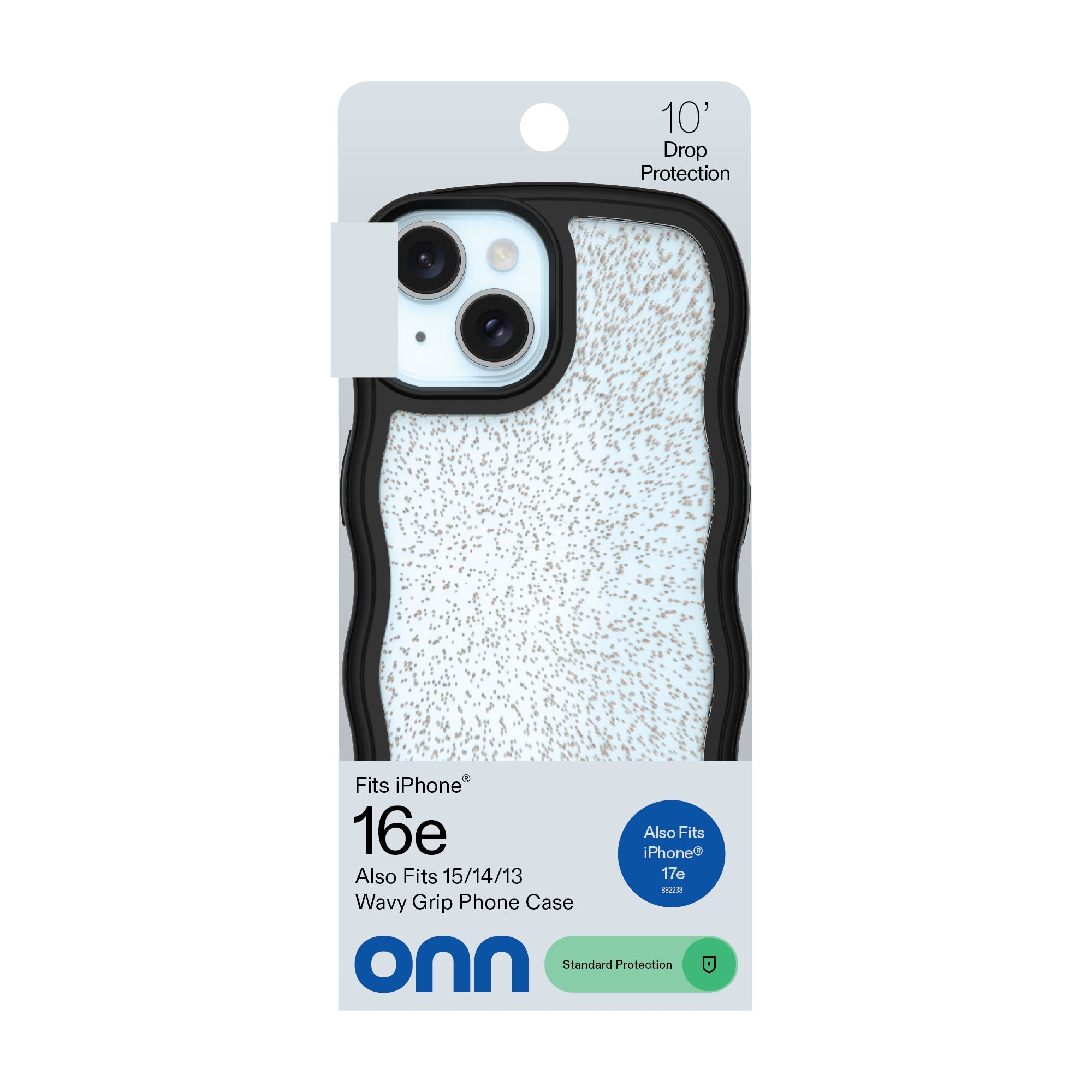 onn Wavy Grip Phone Case for iPhone 17e / iPhone 16e / iPhone 15 / iPhone 14 / iPhone 13 - Black/Gold Glitter