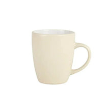 Tan coupe dinner mug with curved handle and glossy finish