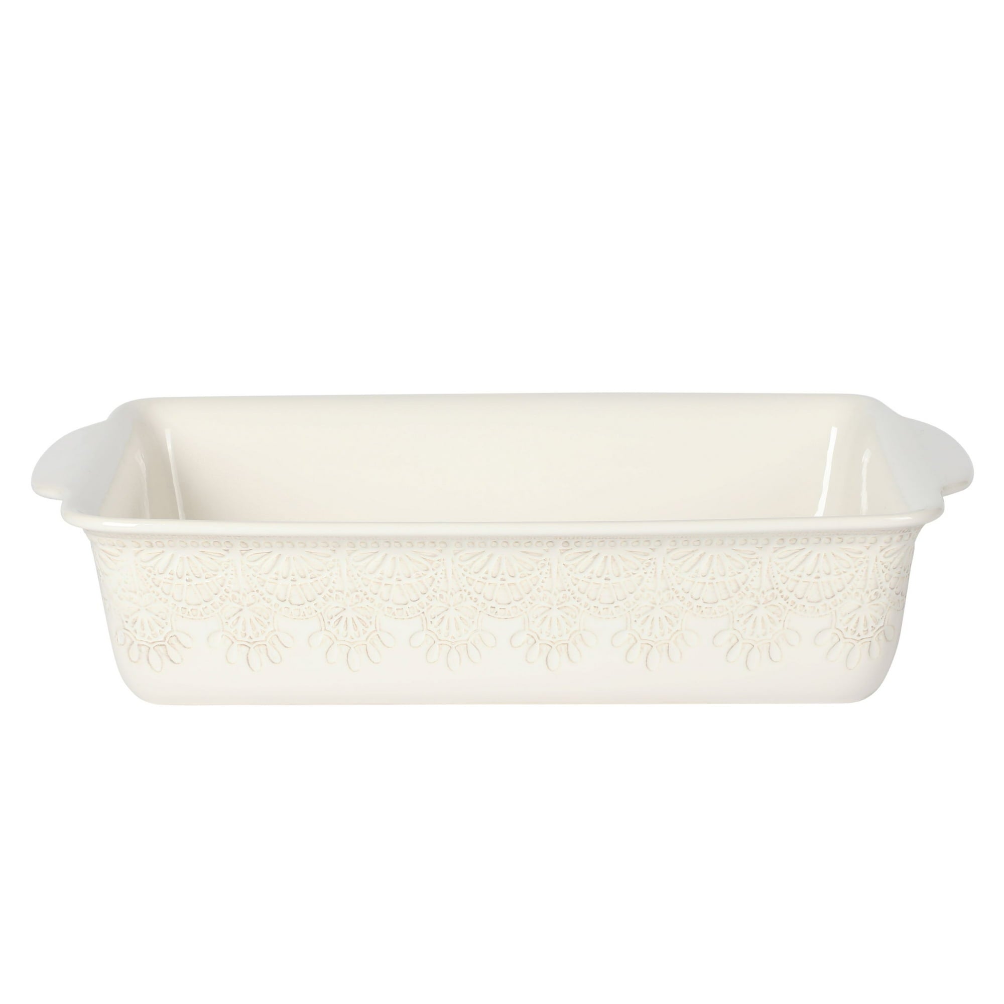 The Pioneer Woman 9" x 13" Vintage Lace Ceramic Casserole Baking Dish with Wood Lid, Linen