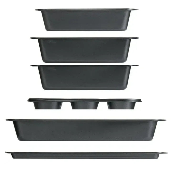 Mainstays 6 Piece Non-Stick Carbon Steel Bakeware Set with Cake, Muffin, Cookie and Loaf Pans, Gray