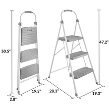 3-step step stool in white with three gray anti-slip steps