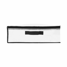 Clear under-bed storage bag with zipper closure and black pull tab