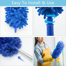 Blue microfiber duster heads with snap-on pole connection parts