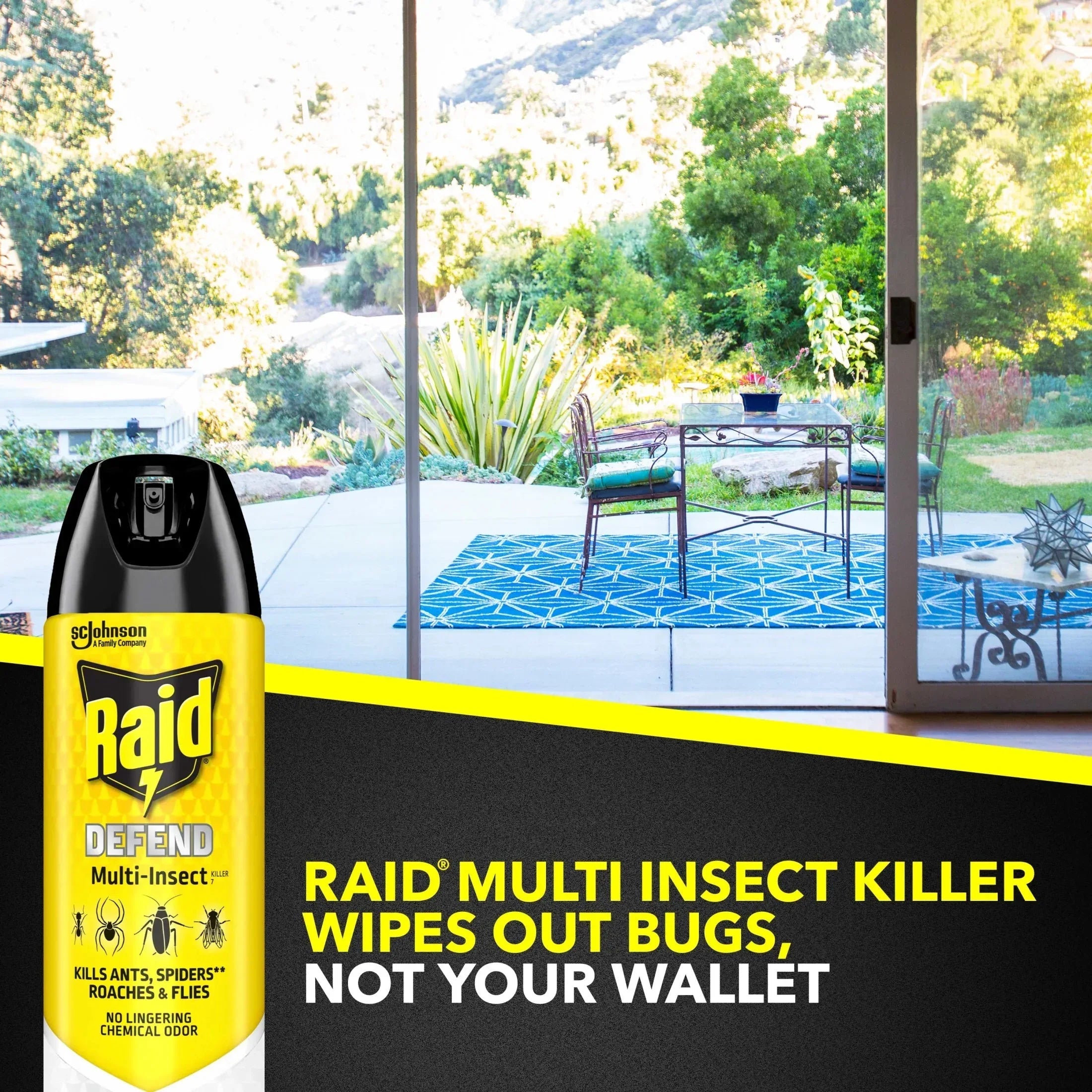 Raid Defense System Indoor and Outdoor Ants, Roaches, Spiders and Flies Insect Killer Bug Spray, 15 oz