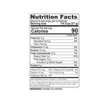 Nutrition facts label for sun-dried goji berries, serving size 1/4 cup (27 g)